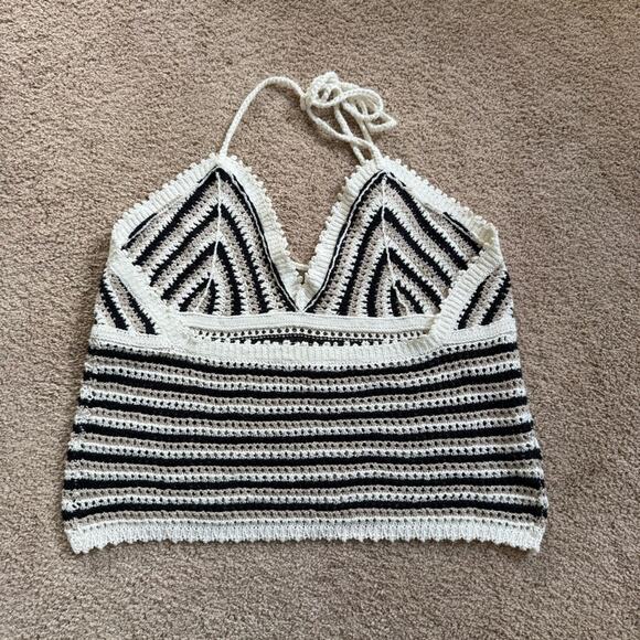 Marine Layer Mia Crochet Tank in Neutral Stripe Size XL - Picture 2 of 5
